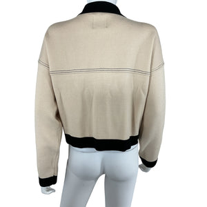 Sandro Colorblock Beige And Black Contrast-Trim Button-Front Jacket Size 0