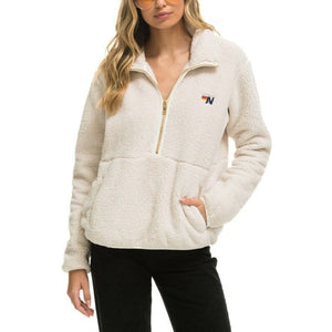 Aviator Nation Cozy Cream Teddy Half Zip Pullover Size XXL