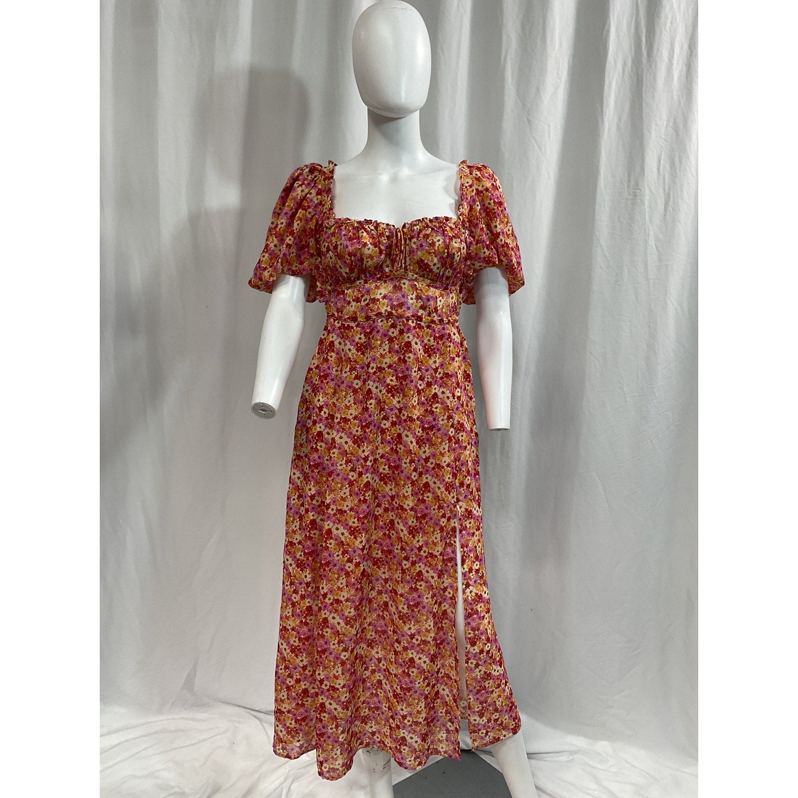 For Love & Lemons 'Felicia' Pink Chiffon Midi Dress Size M