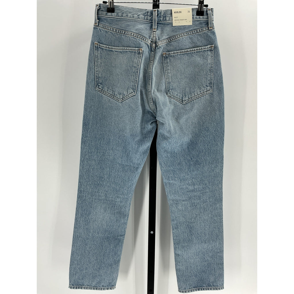 Agolde 'Riley' Blue Cotton High Rise Straight Crop Denim Jean Size 26