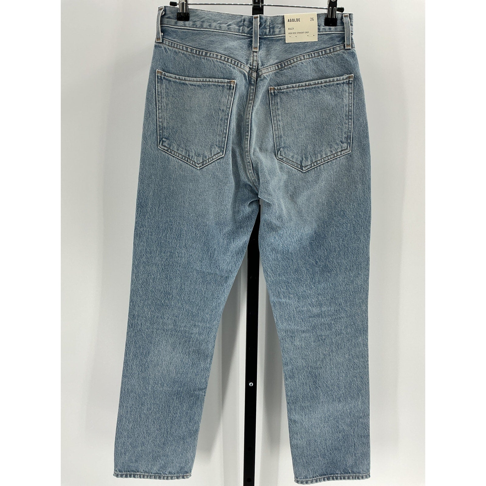 Agolde 'Riley' Blue Cotton High Rise Straight Crop Denim Jean Size 26
