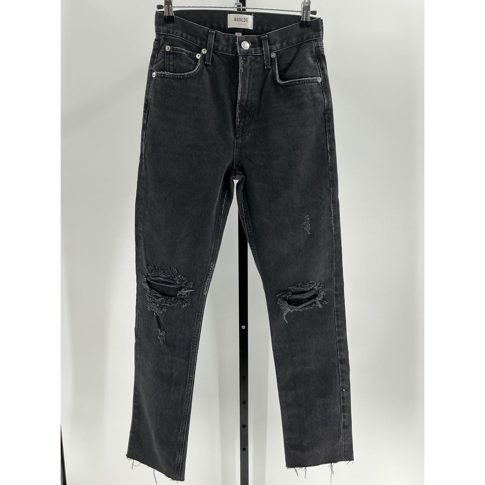 Agolde 'Cherie' Black Cotton High Rise Straight Jean Size 24