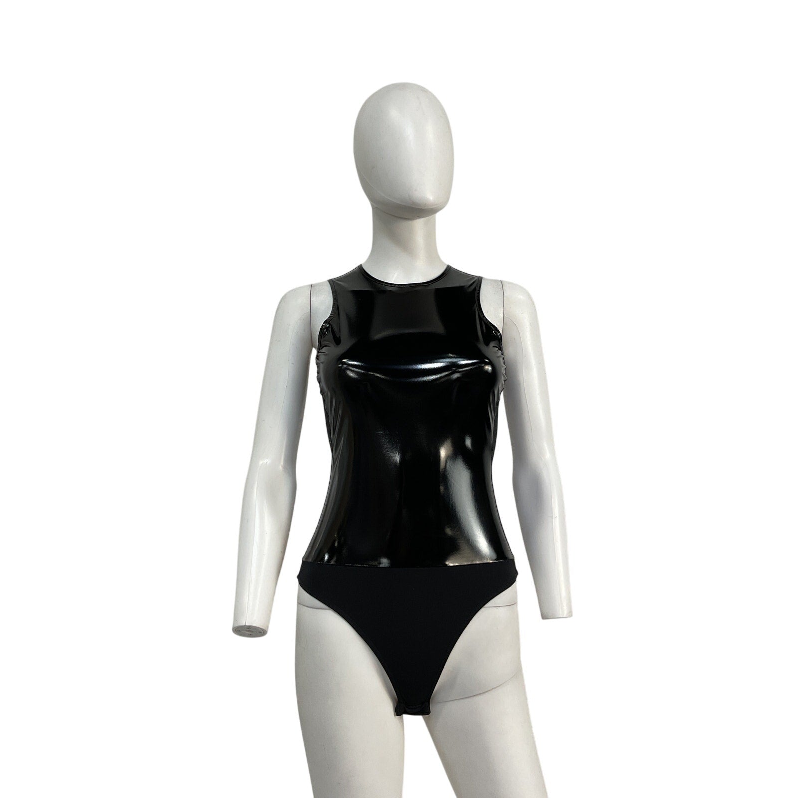 Tibi Tech Patent Black Polyester Bodysuit Size XXS
