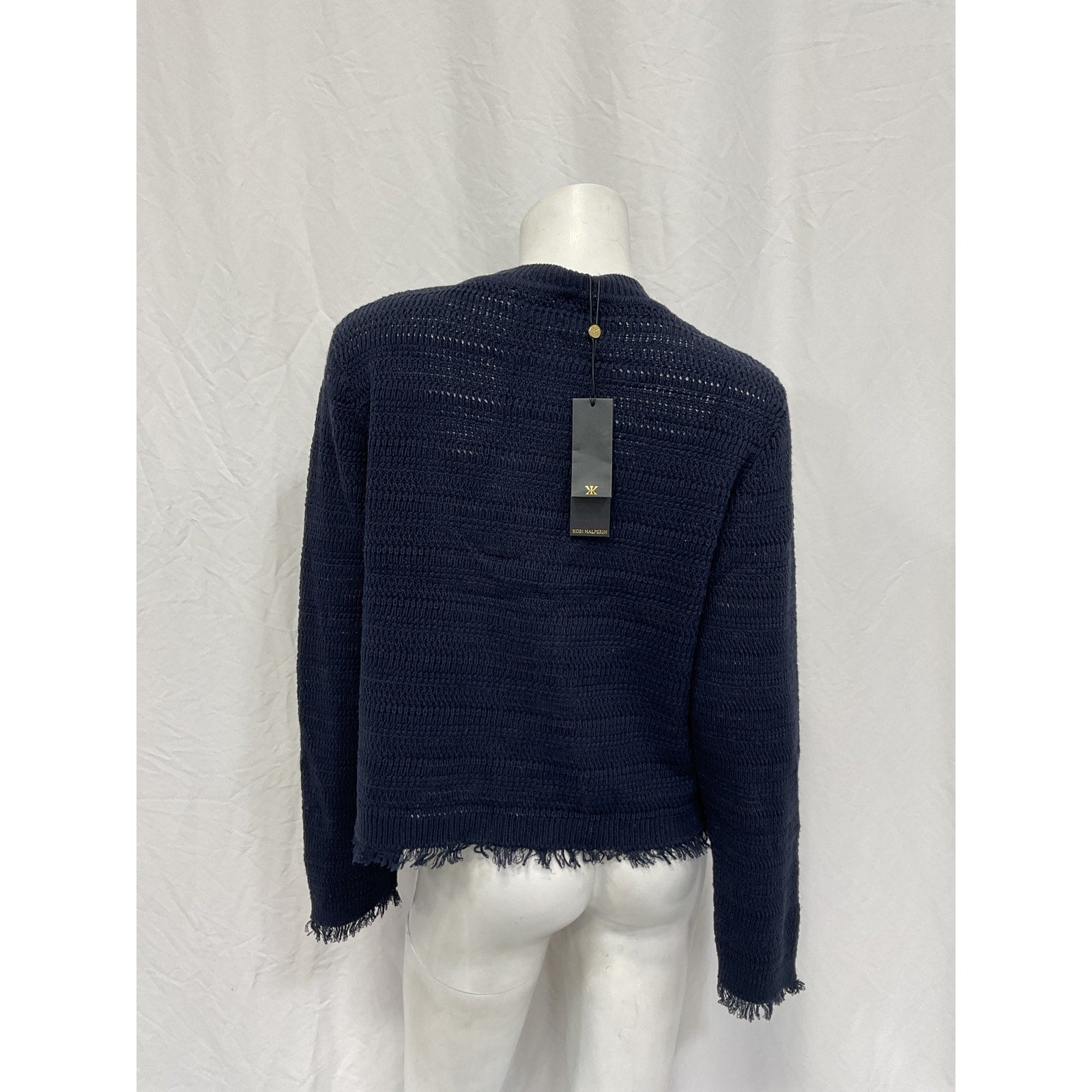 Kobi Halperin 'Taza' Blue Linen Crewneck Cardigan Sweater Size L - NWT