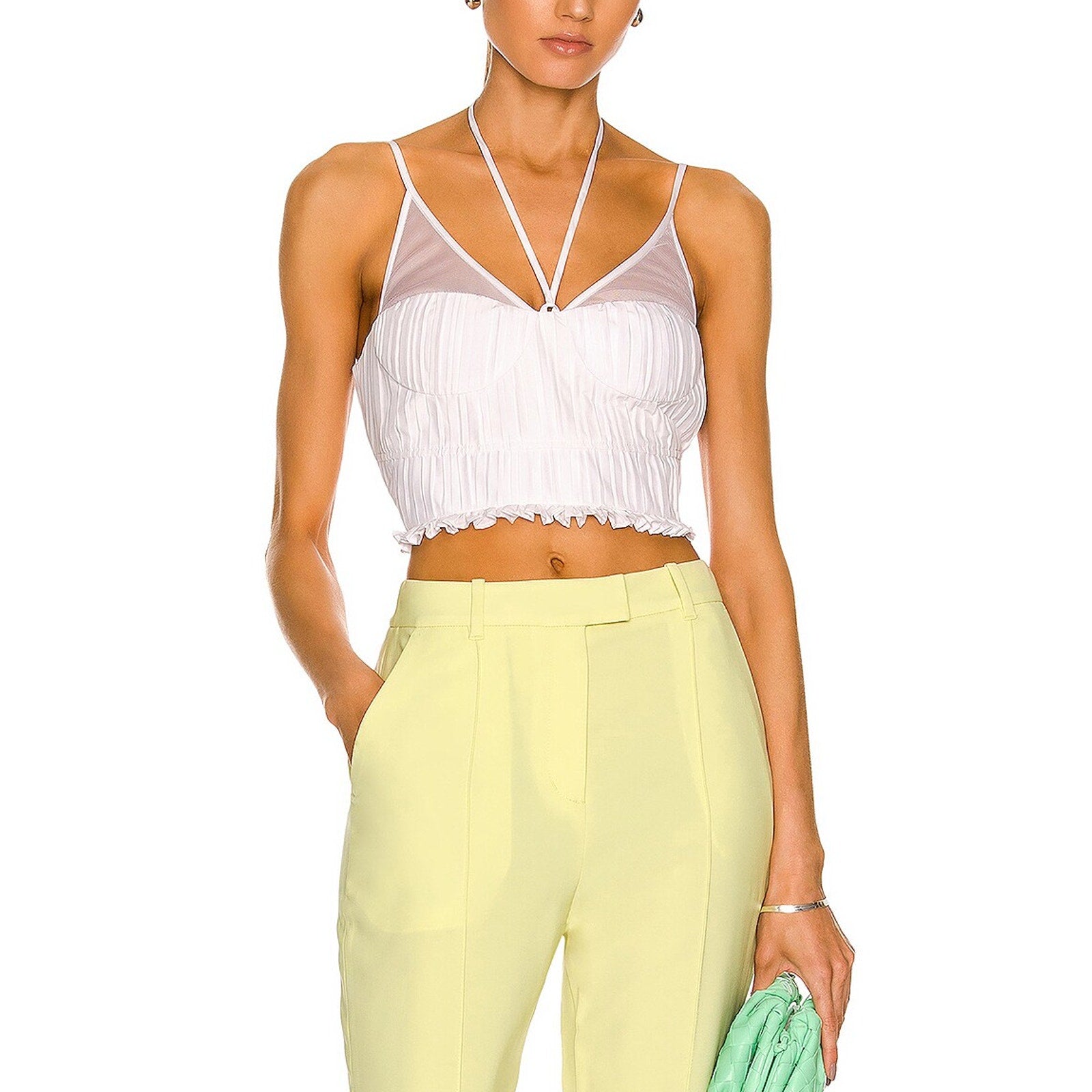 Simkhai 'Lottie' White Poplin Halterneck Crop Top Size 0