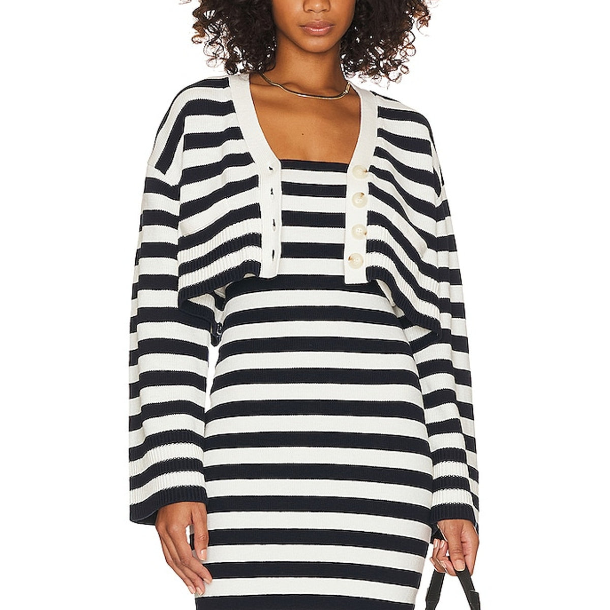 Grlfrnd Striped Boxy Ivory And Navy Ragnar Cardigan Size S