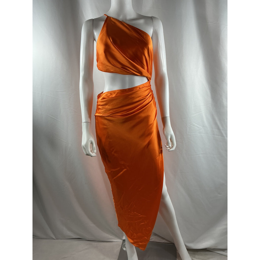 The Sei One Shoulder Orange Silk Cut Out Dress Size 4