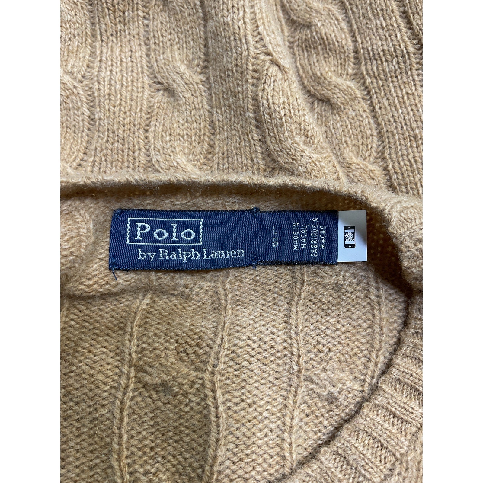 Ralph Lauren Brown Cable-Knit Wool-Cashmere Sweater Size L