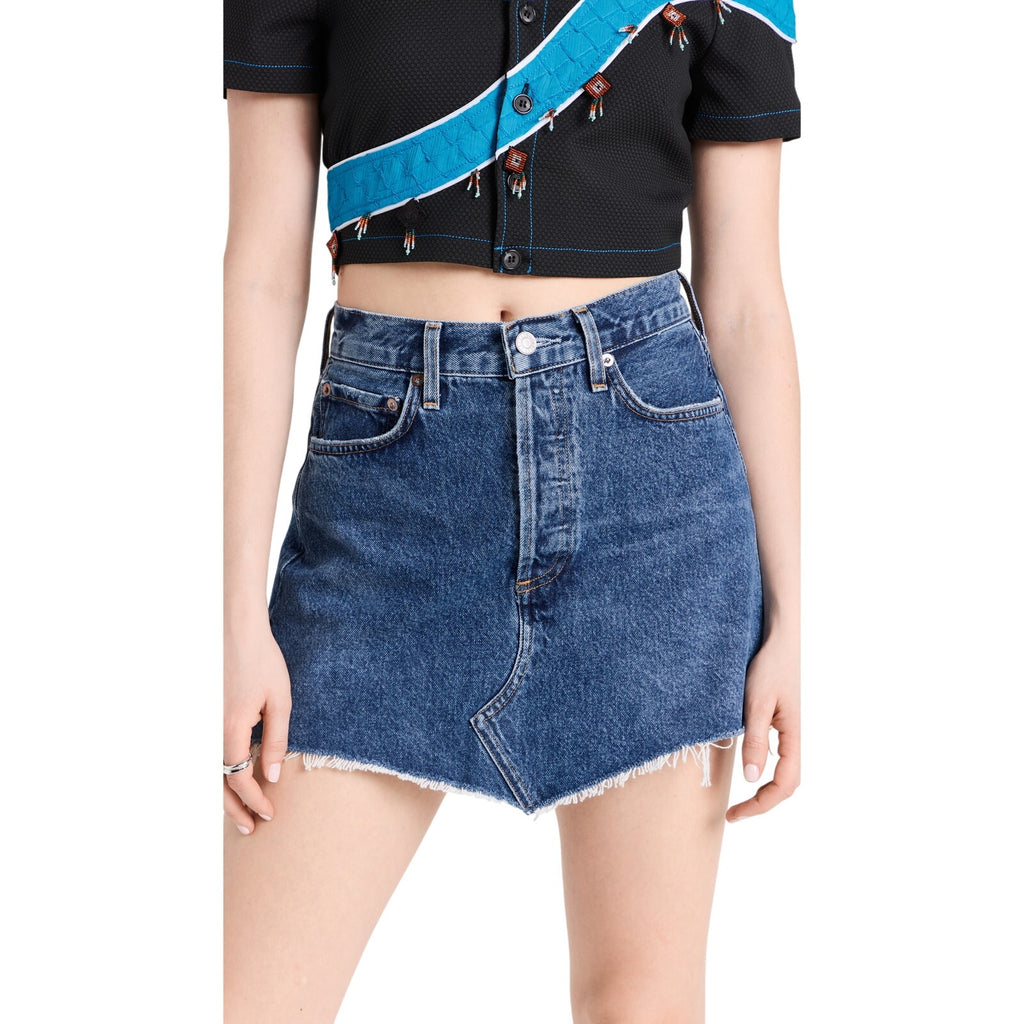 Agolde Parker 'Angled' Blue Cotton Hem Skirt Size 27