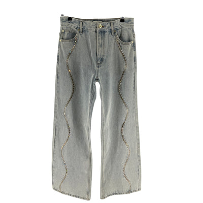 Sandro Embellished Blue Rhinestone Wave Denim Jeans Size 38 EU / US 6