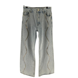 Sandro Embellished Blue Rhinestone Wave Denim Jeans Size 38 EU / US 6
