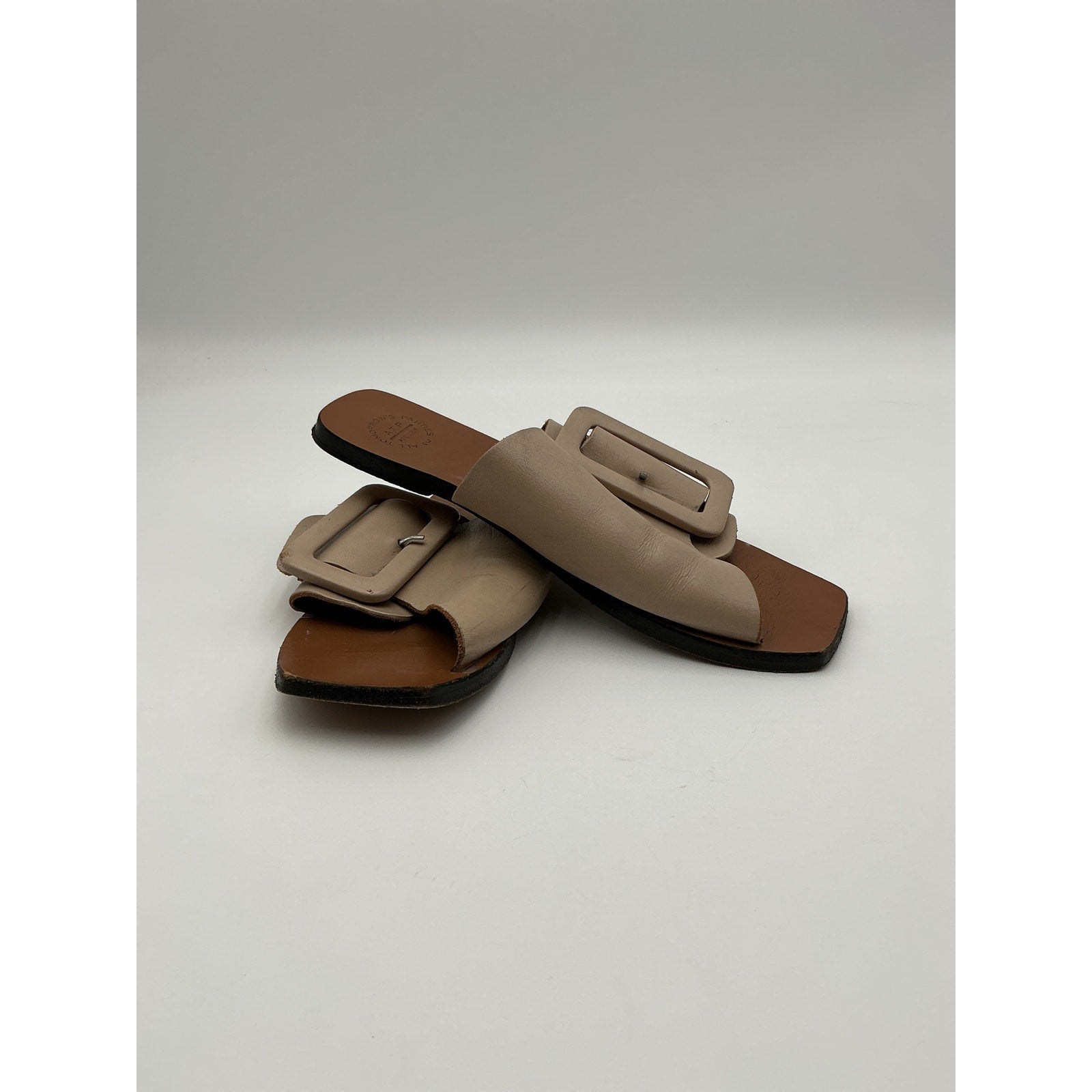 Atp 'Atelier' Beige Leather Ceci Slide Size 8