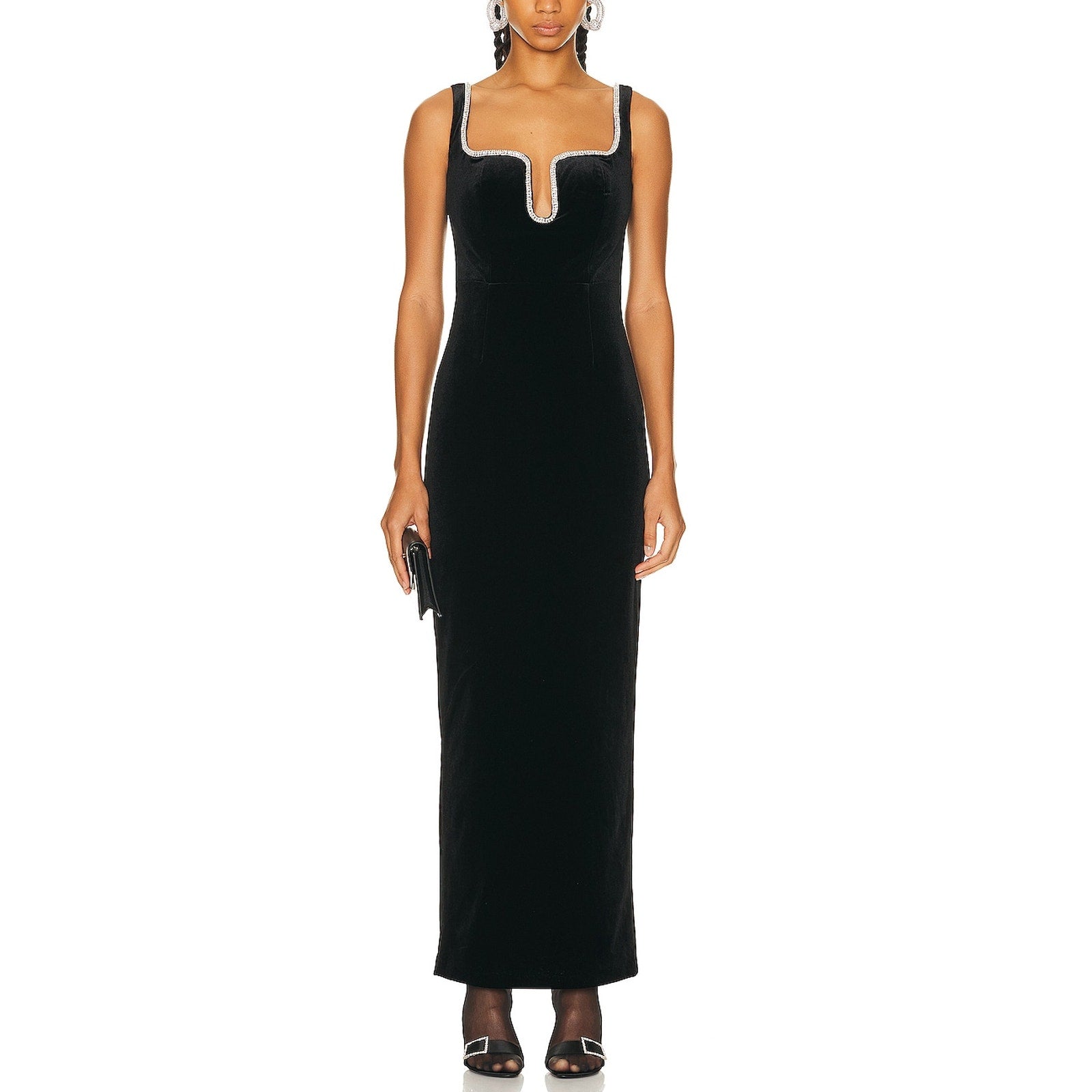 Self-Portrait 'Velvet' Black Crystal Embellished Neckline Maxi Dress Size 0