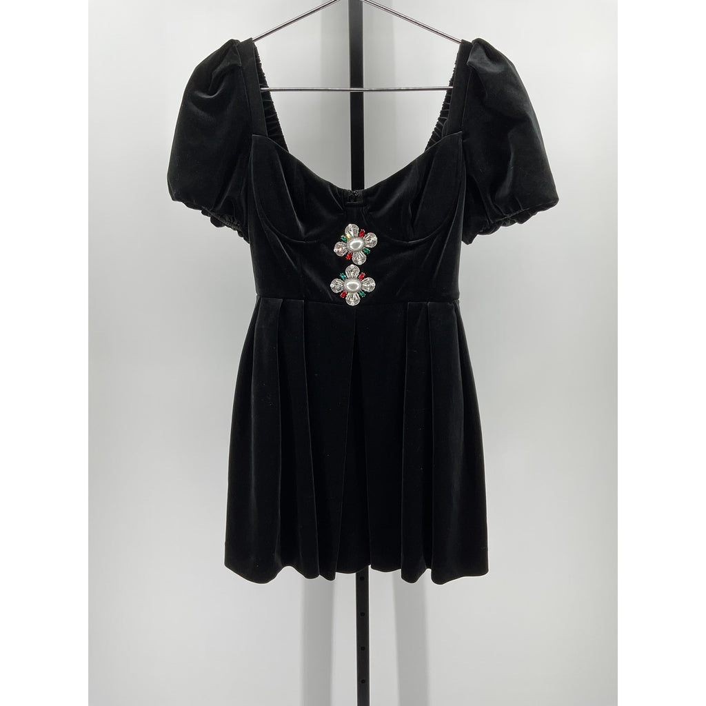 Self-Portrait 'Sweetheart' Black Polyester Mini Dress Size 4