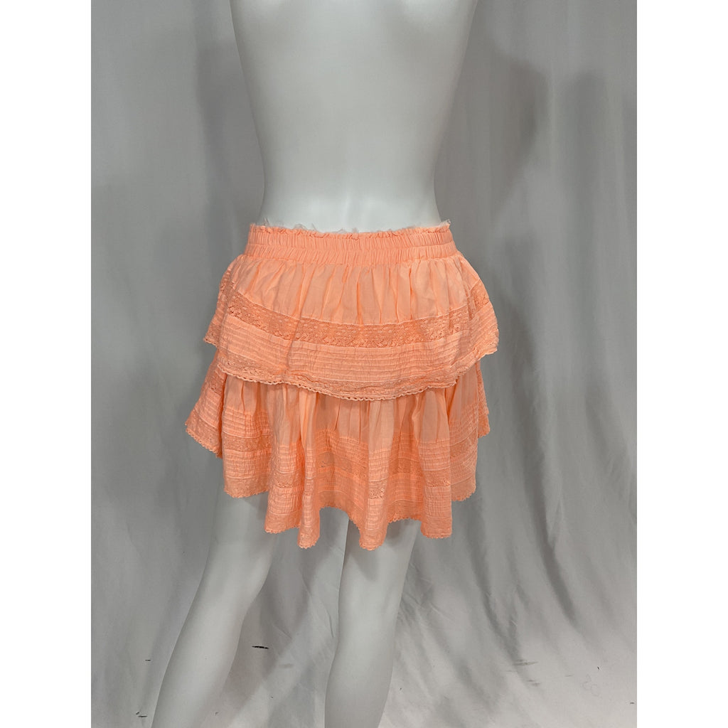 Loveshackfancy 'Ruffle' Orange Lace Trim Mini Skirt Size M