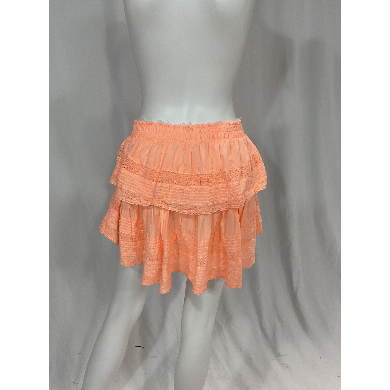 Loveshackfancy 'Ruffle' Orange Lace Trim Mini Skirt Size M