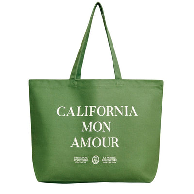 Sézane Canvas Green California Mon Amour Tote Bag