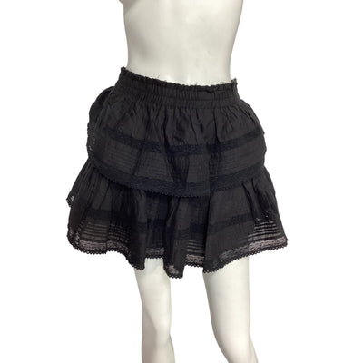 Loveshackfancy Tiered Black Ruffle Mini Skirt Size S