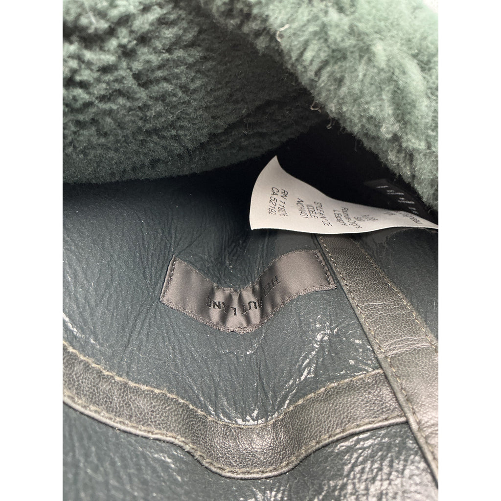 Helmut Lang Green Patent Shearling Coat Size XS