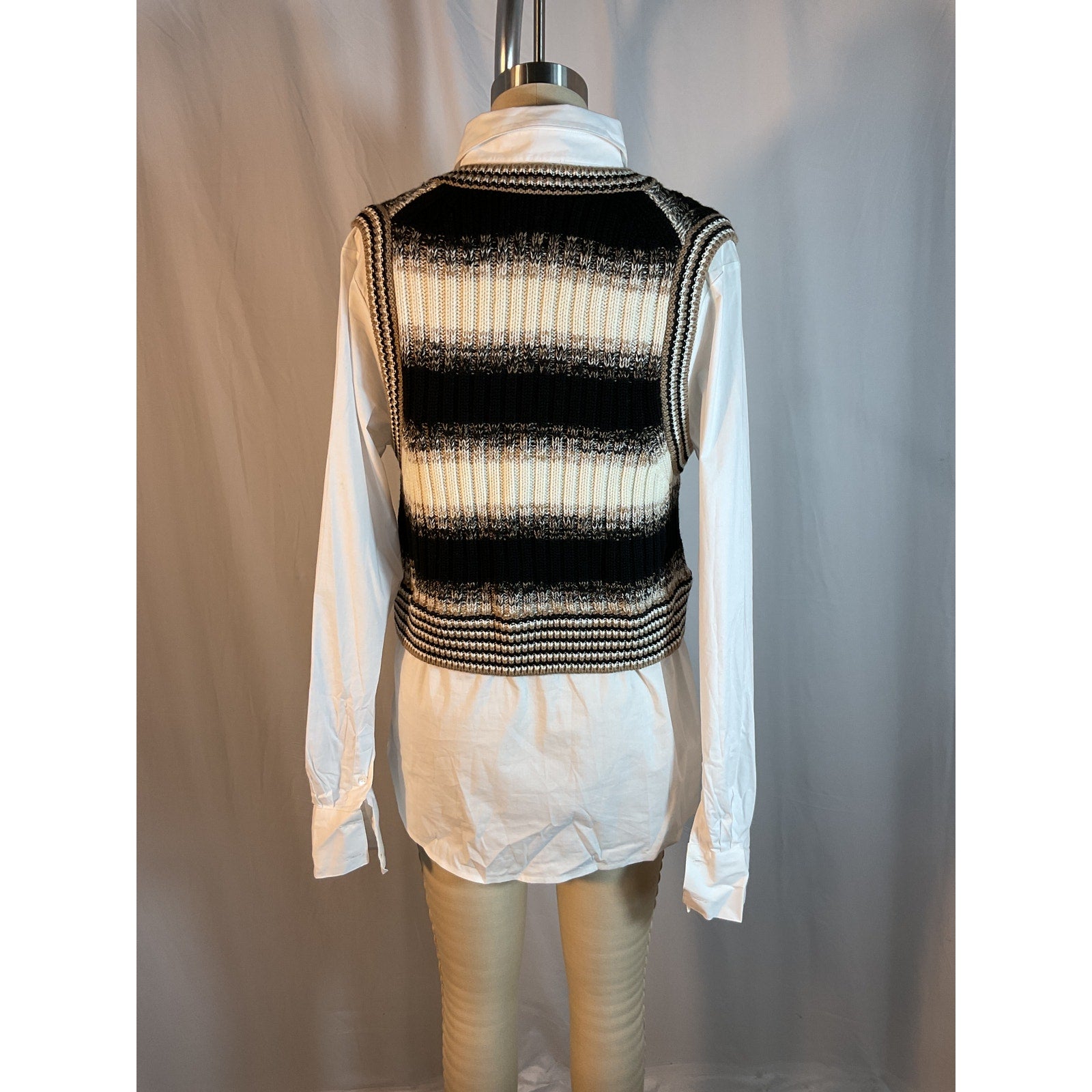 Veronica Beard 'Spear' Black Cotton Poplin Mixed Media Vest Size S