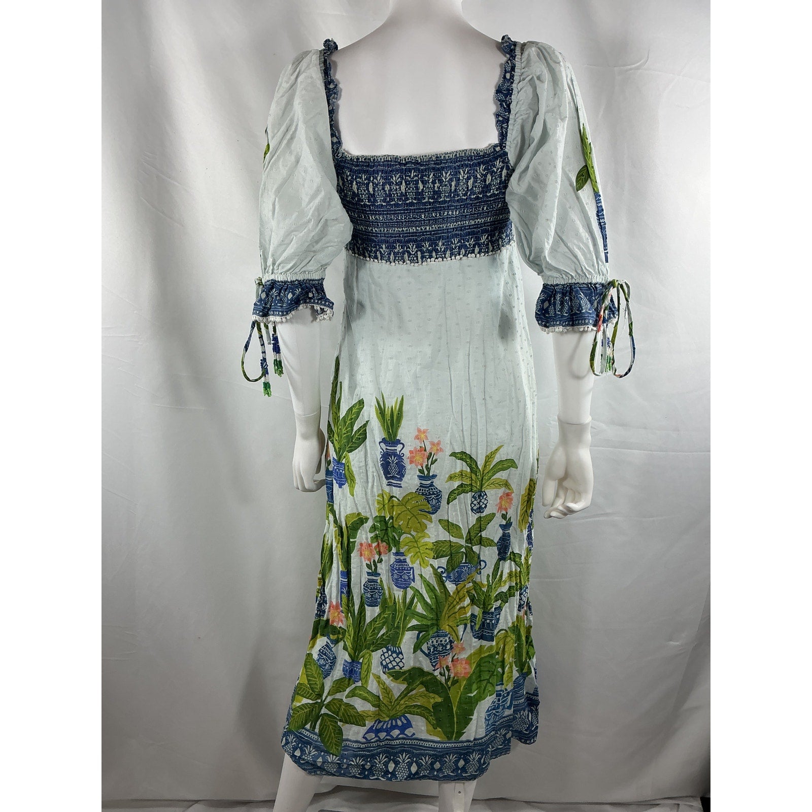 Farm Rio 'Vase' White Cotton Forest Maxi Dress Size M