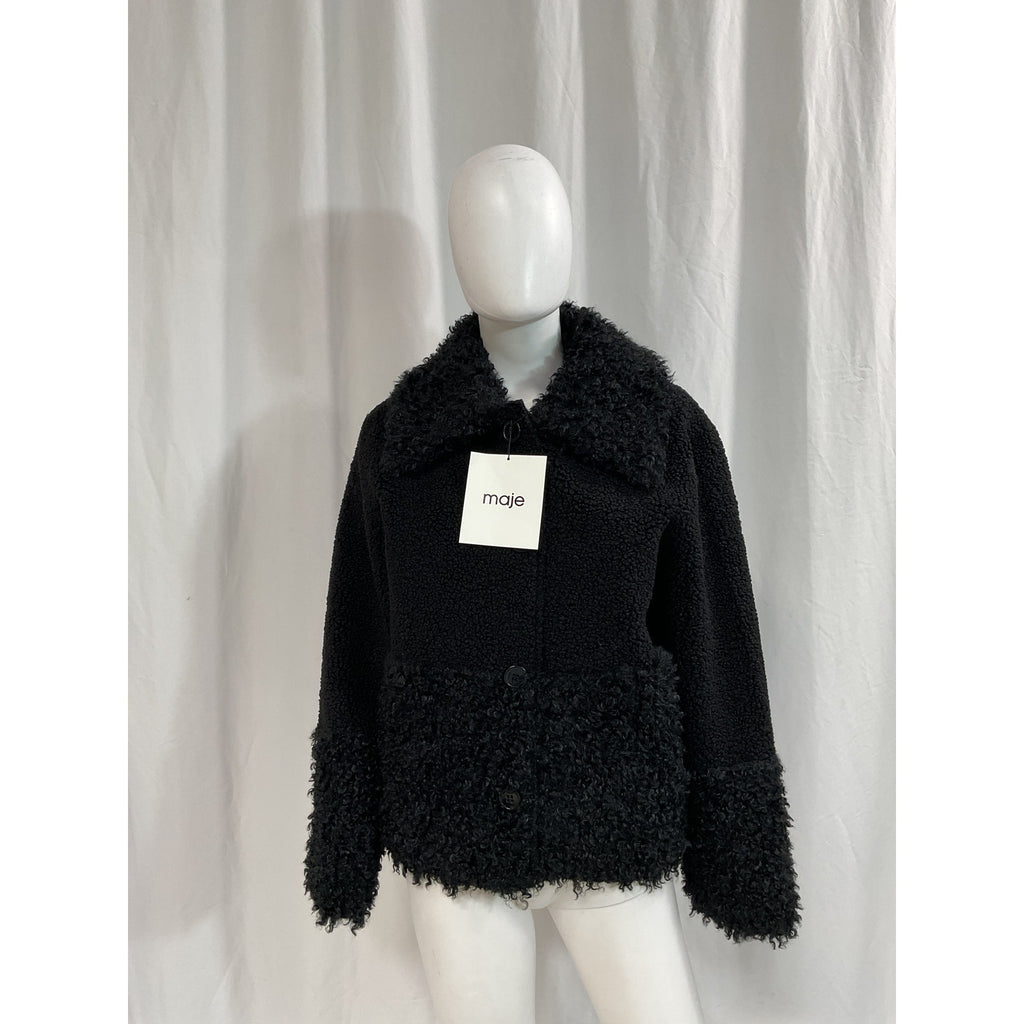 Maje 'Gipette' Black Faux Fur Jacket Size 10 - NWT