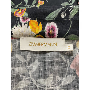 Zimmermann Printed Black Floral Linen Wrap Mini Dress Size US Small (4)