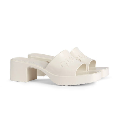 Gucci Rubber Logo Platform Slide Sandals Size 37 EU / 7 US