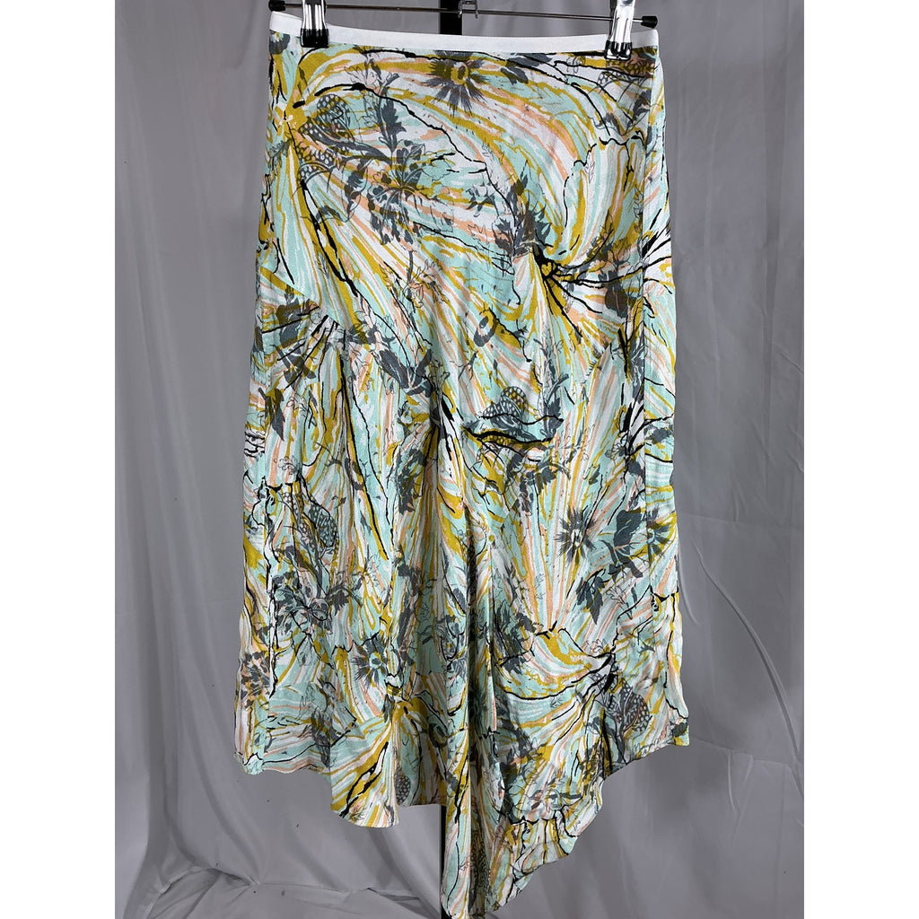 Diane Von Furstenberg 'Florence' Green Reversible Asymmetric Floral-Print Crepe Skirt Size XS