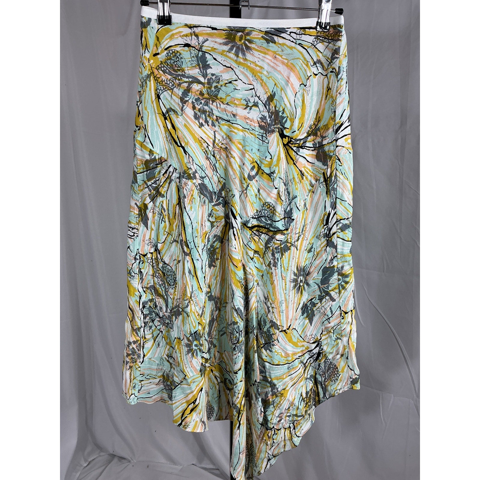 Diane Von Furstenberg 'Florence' Green Reversible Asymmetric Floral-Print Crepe Skirt Size XS