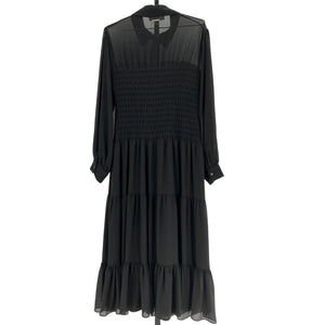 Michael Kors Elegant Black Smocked Button-Front Dress Size XL