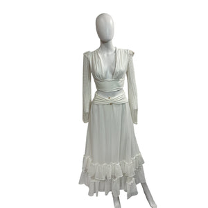 Patbo Elegant White Open Back Lace Sleeve Maxi Dress Size M