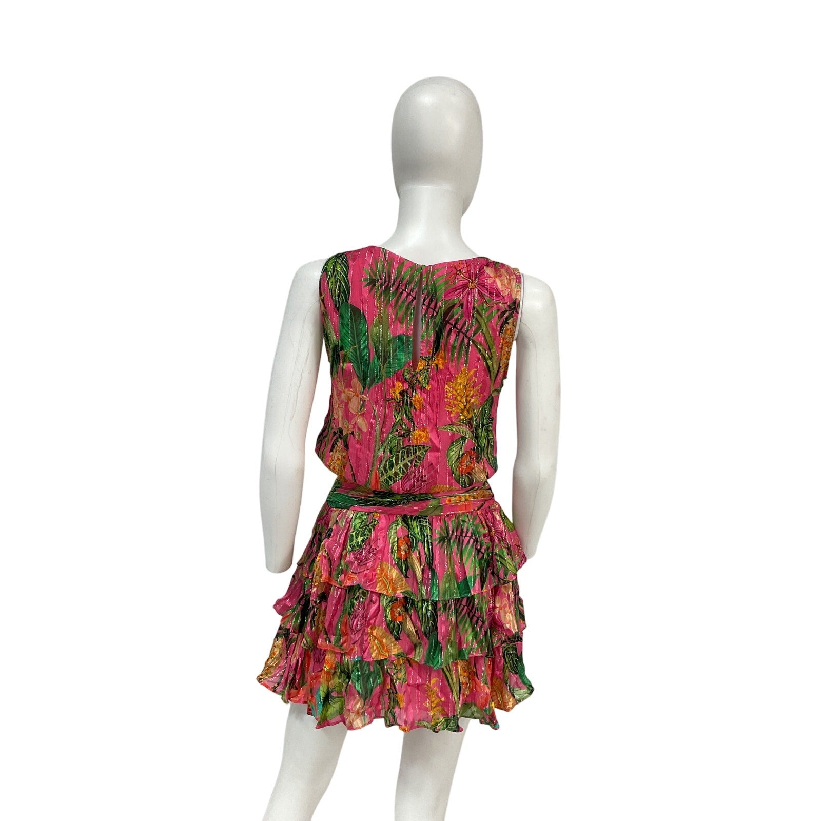 Ramy Brook Printed Pink Silk Wilson Tiered Mini Dress Size 00
