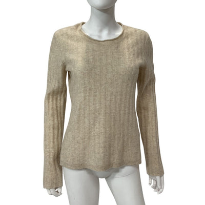 Naadam Cozy Oatmeal Cashmere Ribbed Sweater Size M