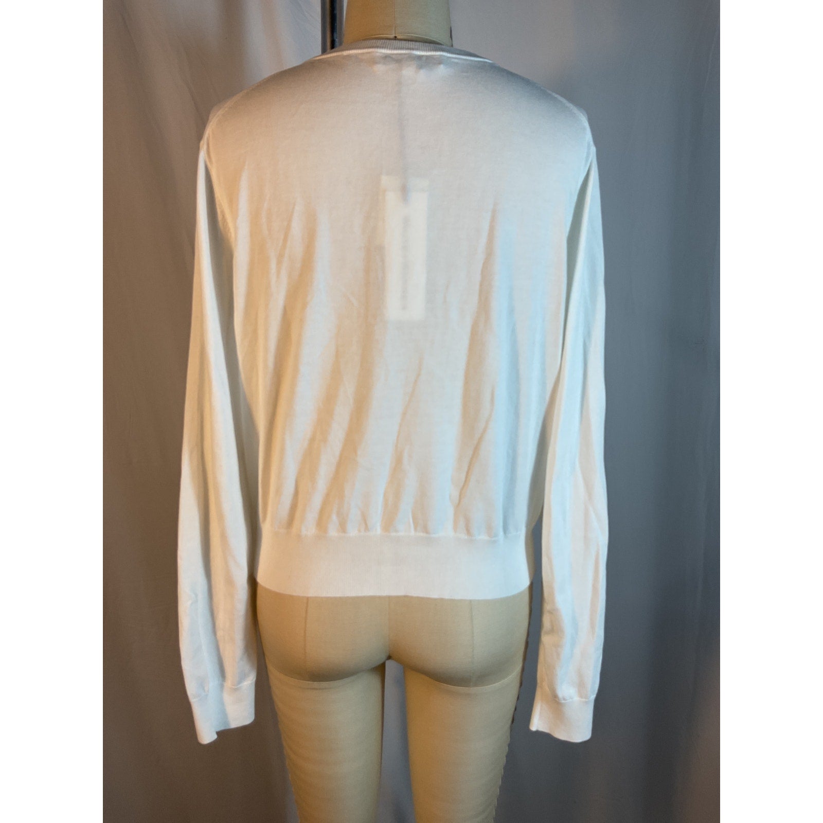 White + Warren 'Crewneck' White Button Cardigan Size L - NWT