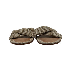 Jenni Kayne Woven Beige Raffia Crossover Sandals Size 38 EU / US 8