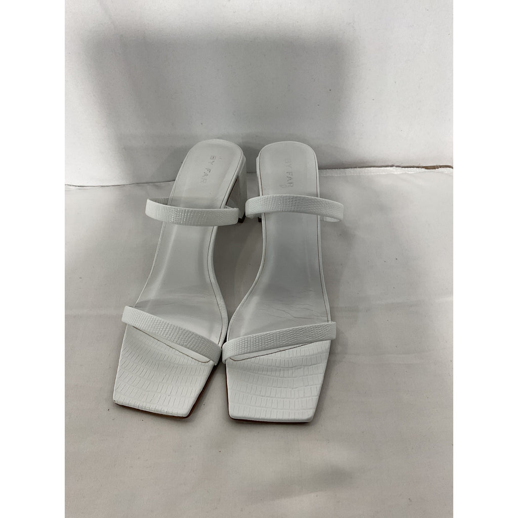 By Far 'Tanya' White Leather Embossed Chunky Heel Size 8