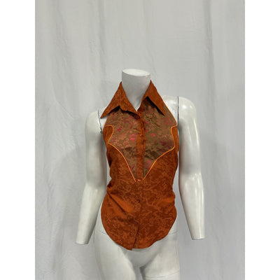 Kim Shui Sleeveless Brown Silk Western Top Size XS