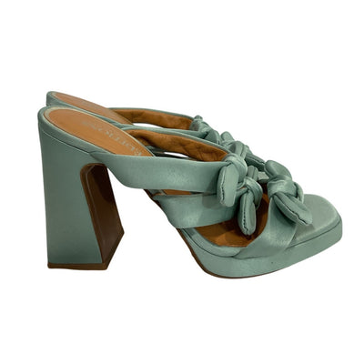Sézane Knotted Aqua Green Satin Clarisse Mules Size 6
