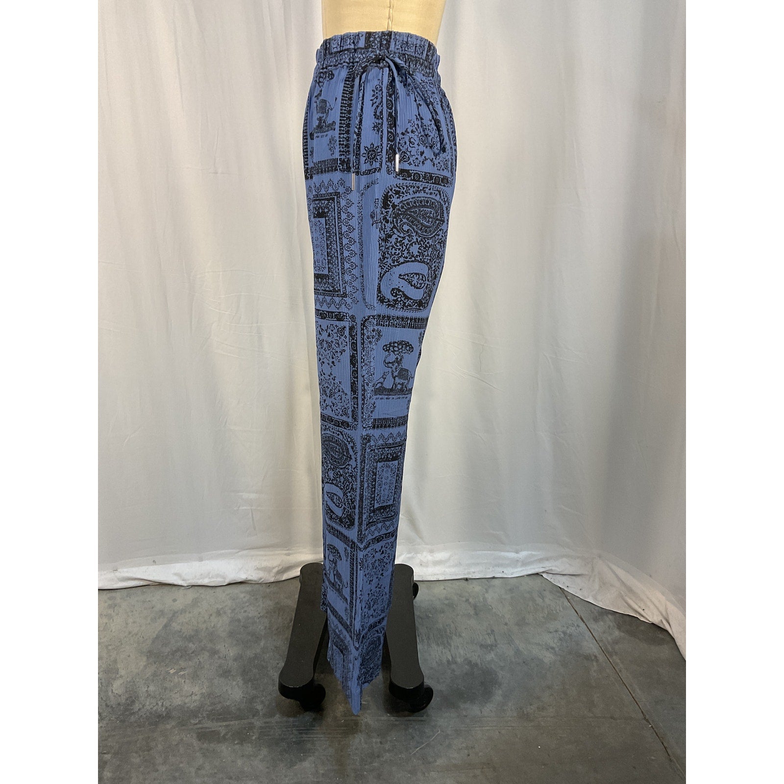 Acne Studios Printed Blue High-Rise Wide-Leg Pants Size 32