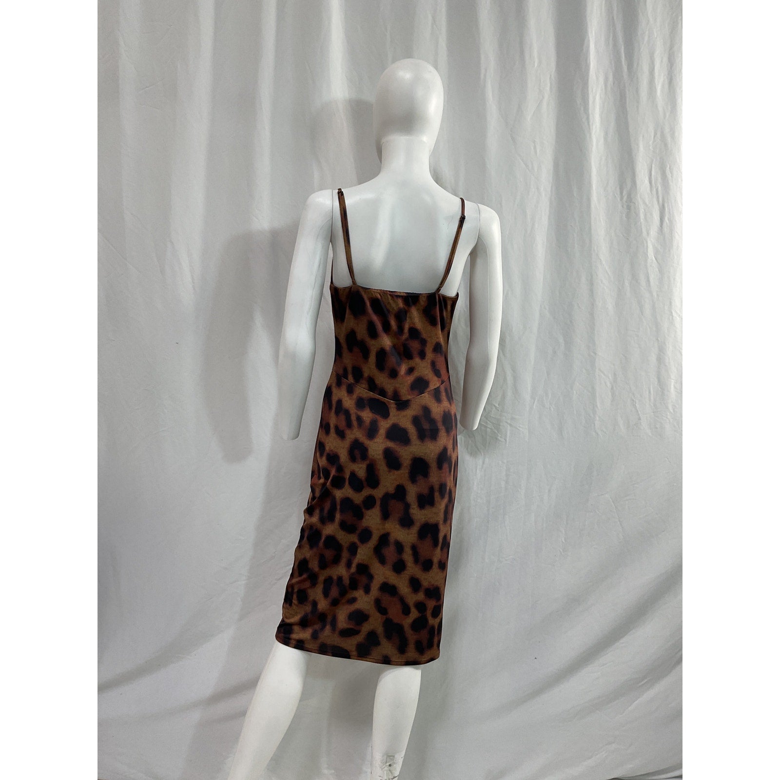 L'Agence 'Tami' Brown Draped Leopard-Print Stretch-Jersey Cowl Neck Midi Dress Size 2