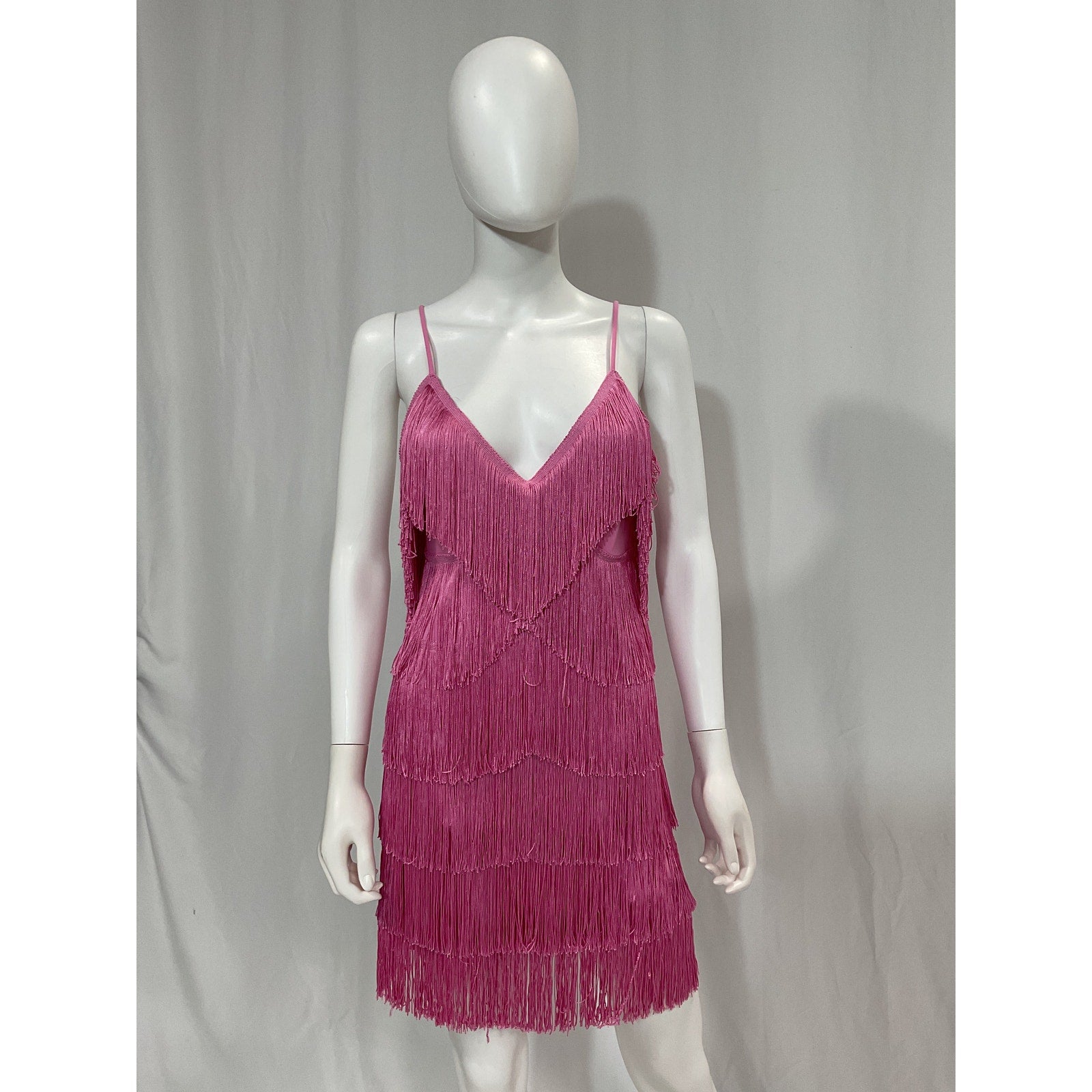 Norma Kamali 'Fringe' Pink Slip Mini Dress Size M