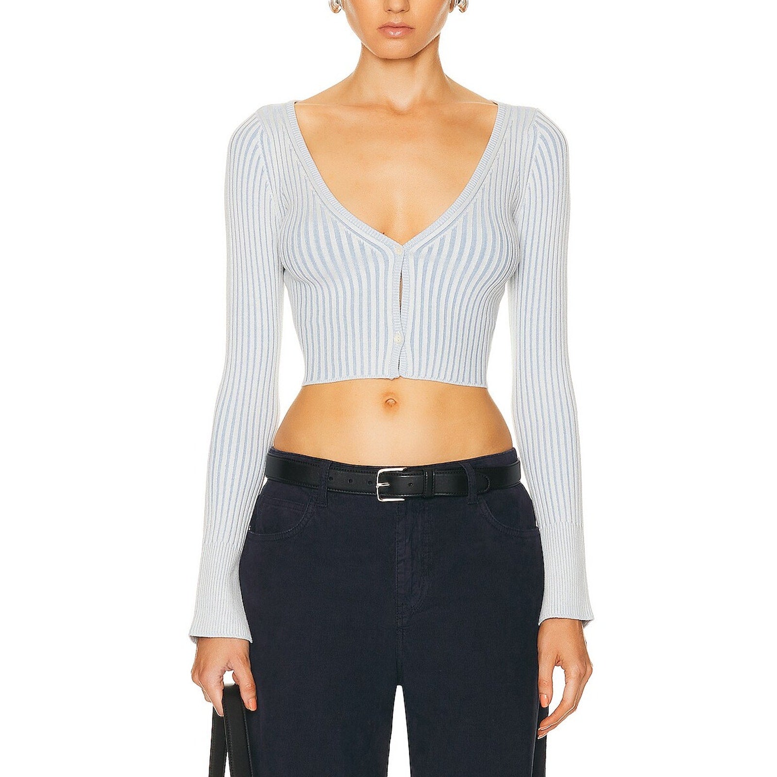 John Elliott Piper Rib Blue Silk Cropped Cardigan Size 0