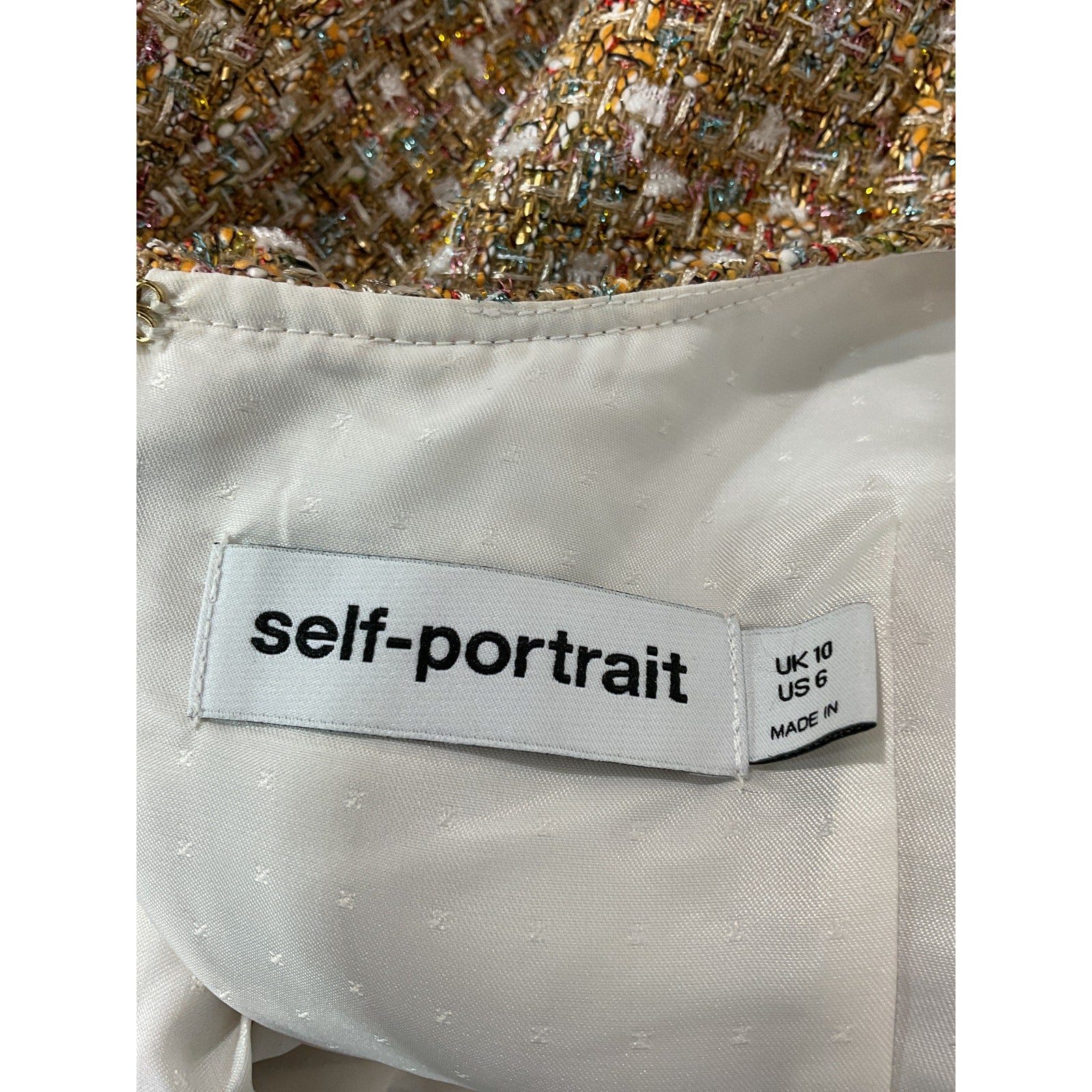 Self-Portrait 'Tinsel' Gold Boucle Minidress Size 6