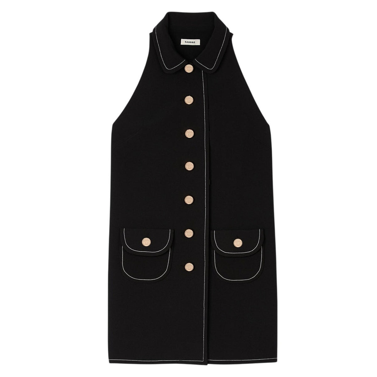 Sandro Sleeveless Black Peter Pan Collar Mini Dress Size 38