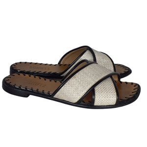 Schutz Woven Palha And Black Alita Slide Sandals Size 6B