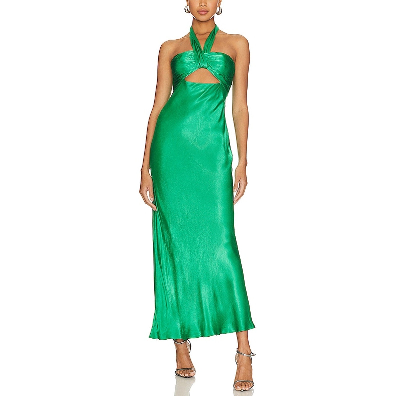 Shona Joy 'Lana' Green Ruched Halter Midi Dress Size 6