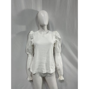 Veronica Beard 'Fawn' White Cotton Mix Media Virago Sleeve Stretch Cotton Top Size M