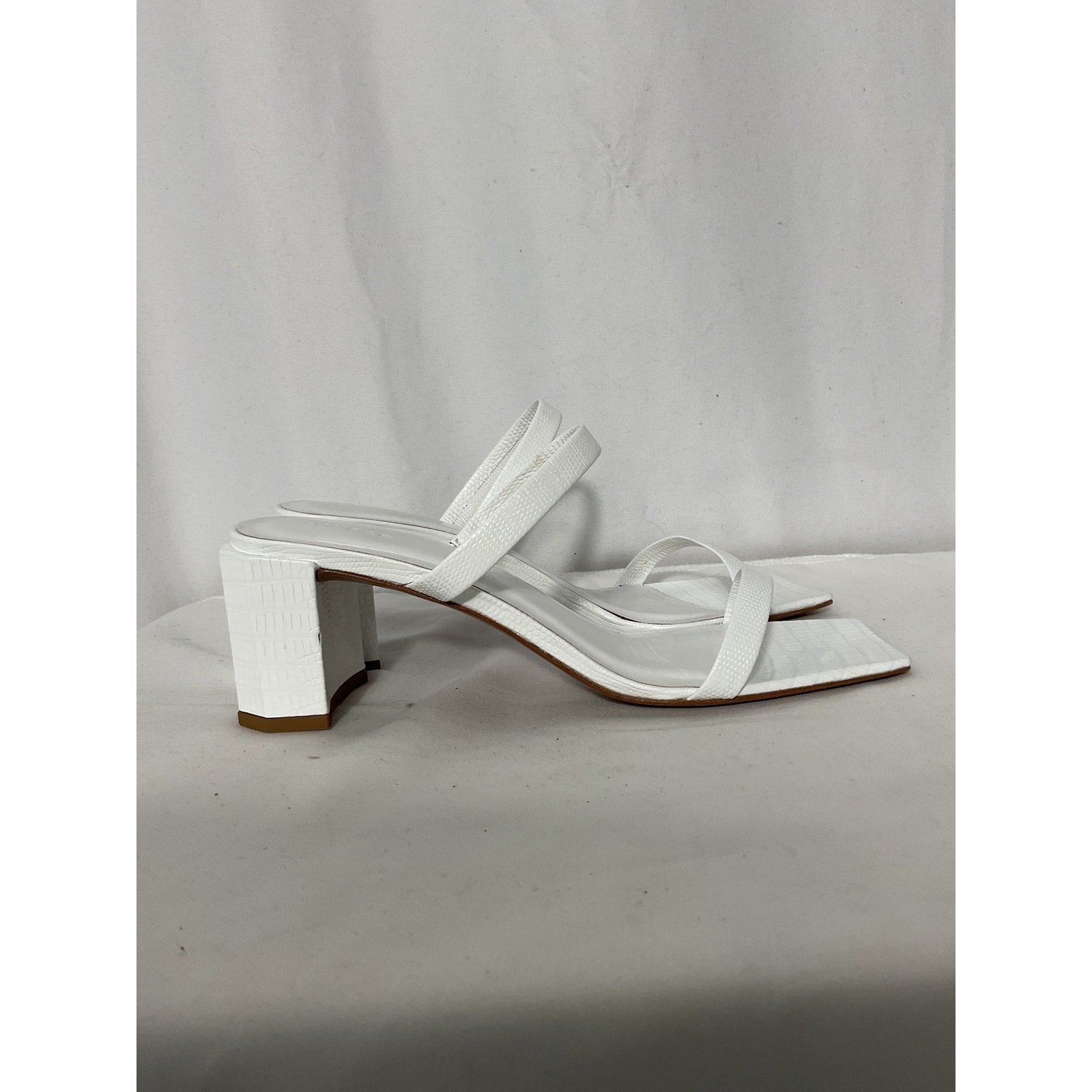By Far 'Tanya' White Leather Embossed Chunky Heel Size 8