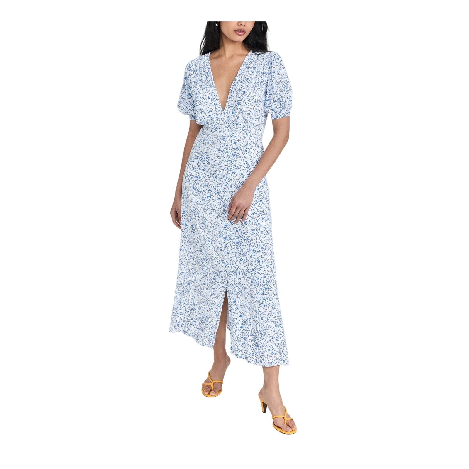 Faithfull The Brand 'Bellavista' Blue Rayon Midi Dress Size XL